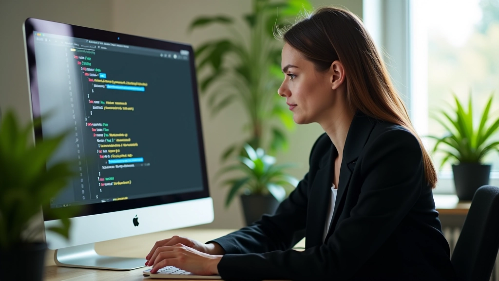 Female developer working on interactive page responsiveness and input handling optimization